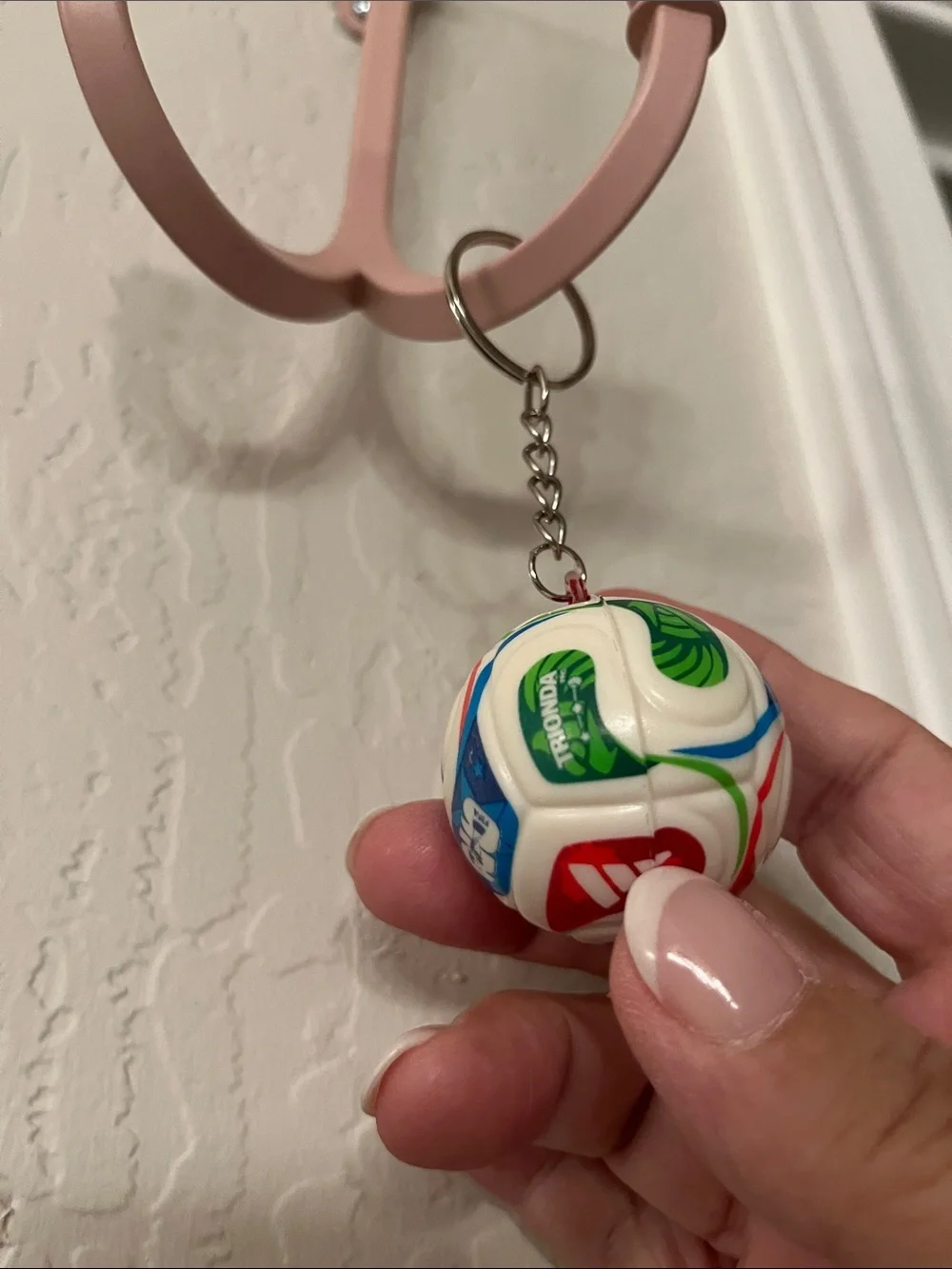 Mini World Cup Soccer Ball Keychain in White with Multicolor Accents - LAST ONE